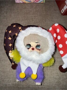 Lokiki  Clown Doll Plush with Fuzzy Hood and Polka Dot Hat